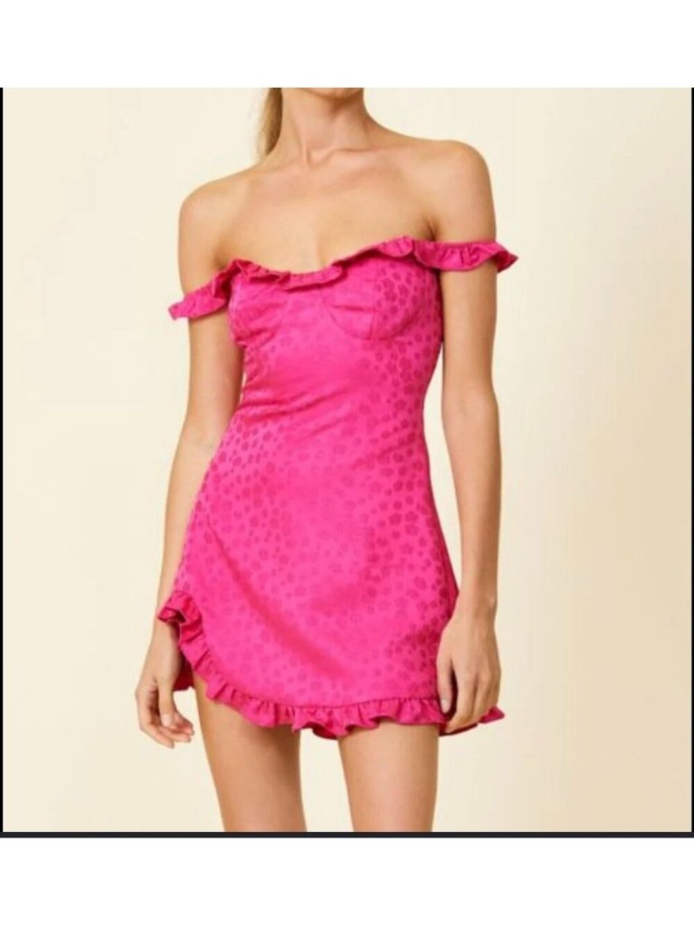 NEW‎ Line & Dot Pink Penelope Off Shoulder Mini Dress Ruffle Size Small Coquette